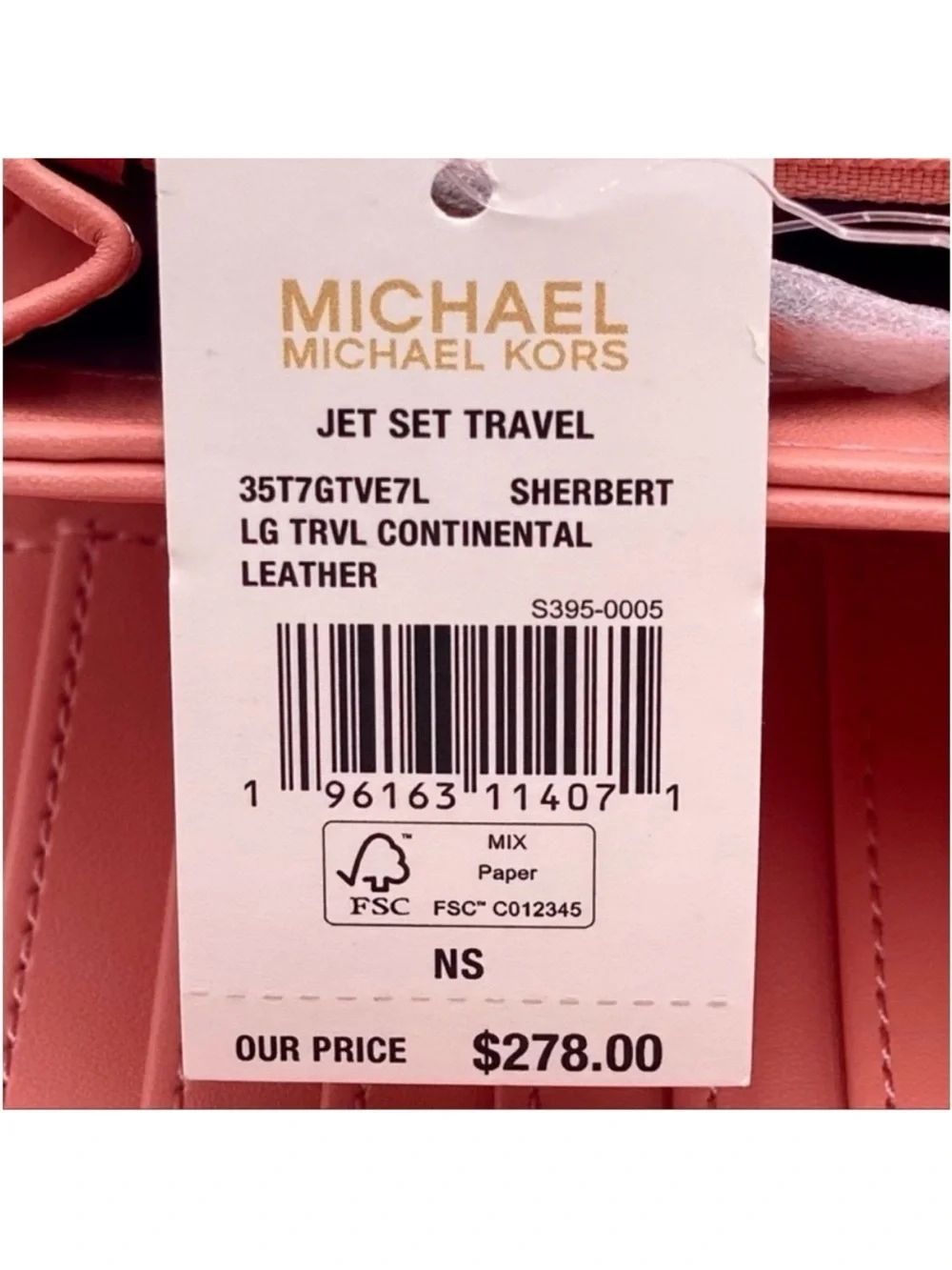 Michael Kors Salmon Pink Leather Zip Wallet Wristlet with Gold Hardware Sherbet